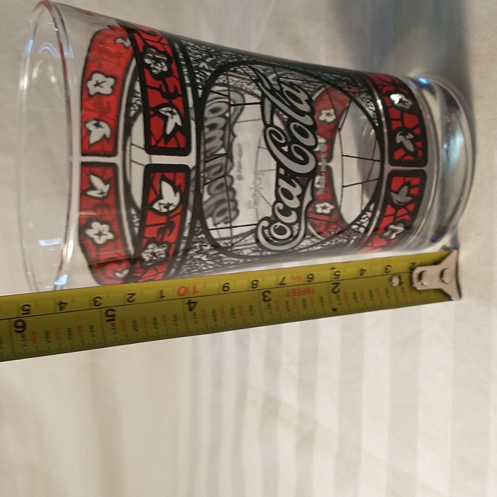 Set of 4 1970s Coca Cola Flared Red & Black Stained Tiffany Style Glasses - Picture 6 of 7